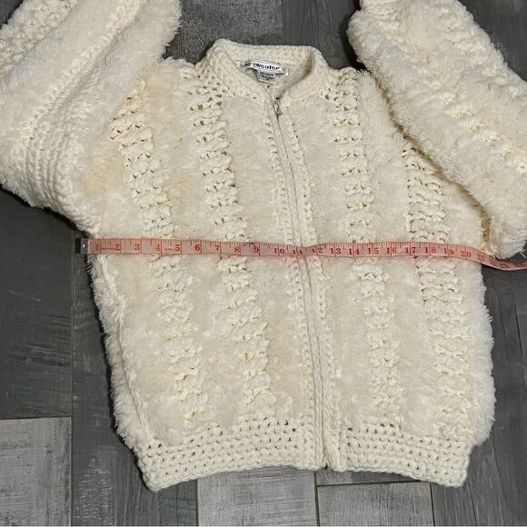 “Le Sweater” Vtg oversized hand knit sweater 70s cream chunky textured jacket M - Picture 7 of 15